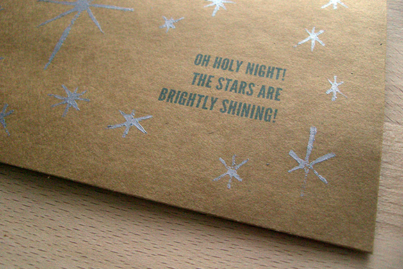 Oh Holy Night silver ink carved stamp Christmas Card
